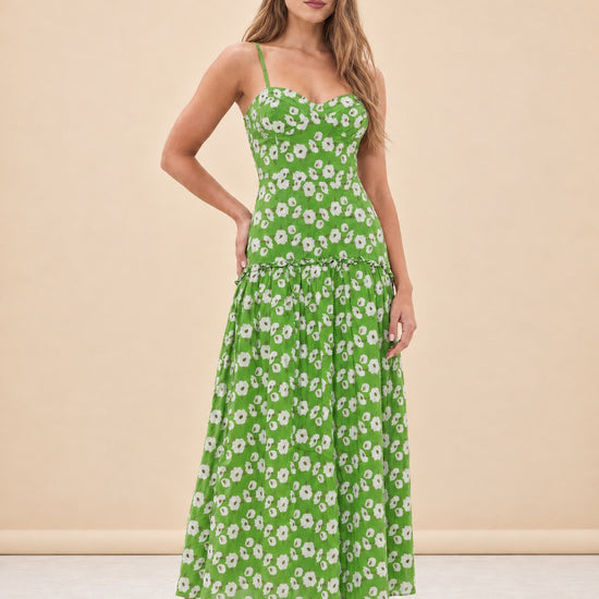 Lydia Dress in Magnolia Green Embroidery model_front_3
