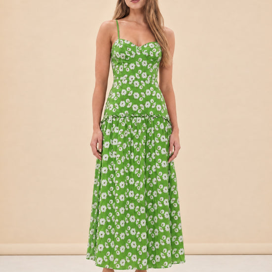 Lydia Dress in Magnolia Green Embroidery model_front