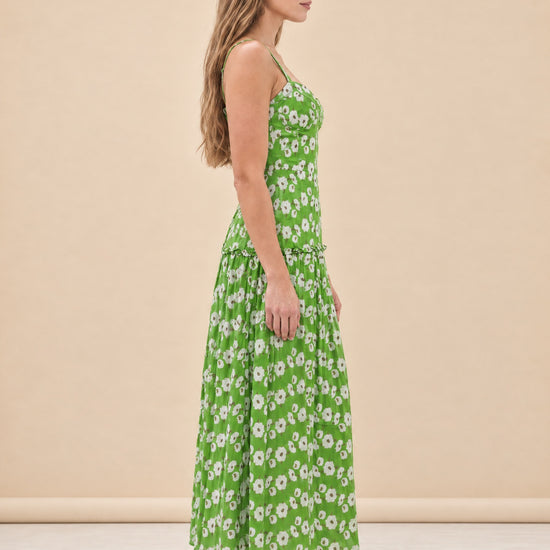 Lydia Dress in Magnolia Green Embroidery model_side