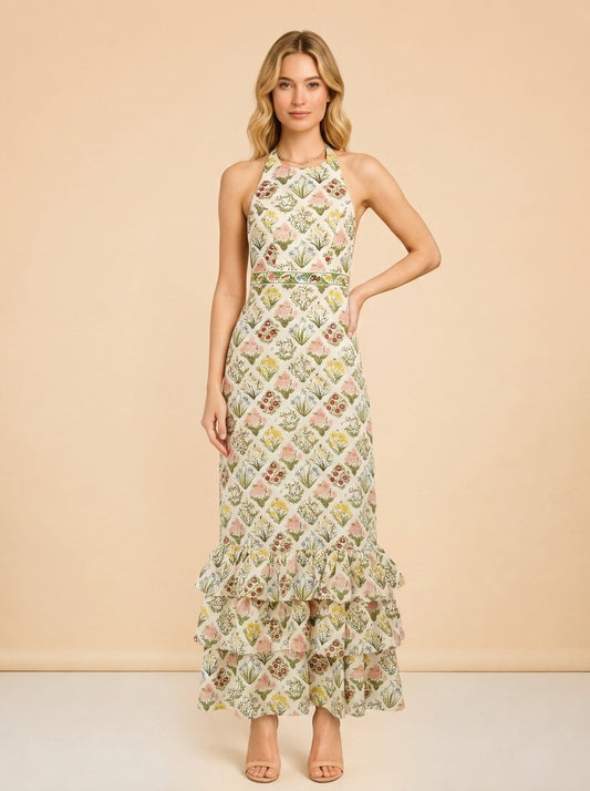 Magnolia Magdalena-Print Linen Maxi Dress