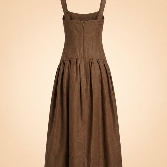 Makenna Linen Corset Midi Dress – Cigar ghost_back