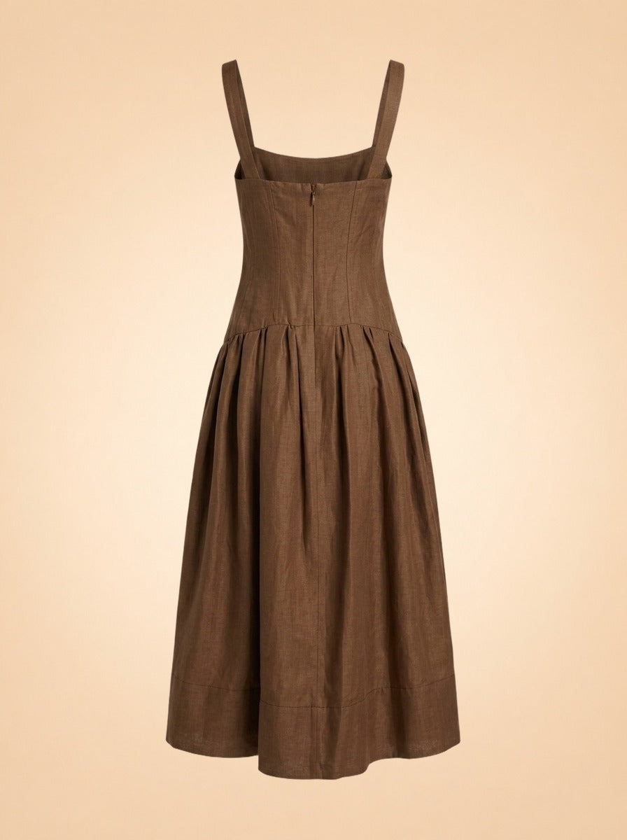 Makenna Linen Corset Midi Dress – Cigar ghost_back