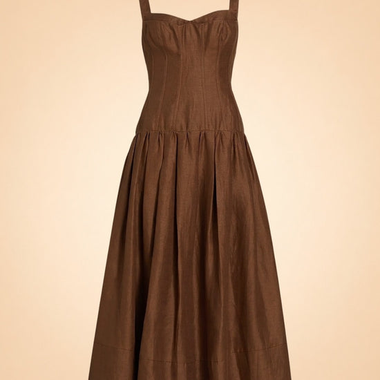 Makenna Linen Corset Midi Dress – Cigar ghost_front