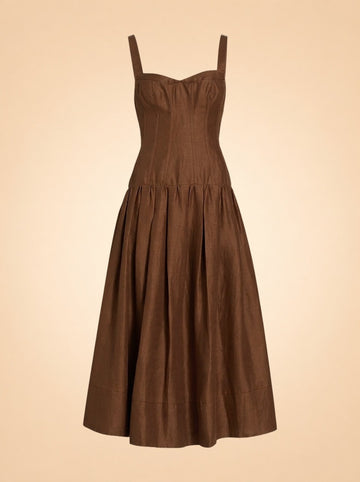 Makenna Linen Corset Midi Dress – Cigar ghost_front