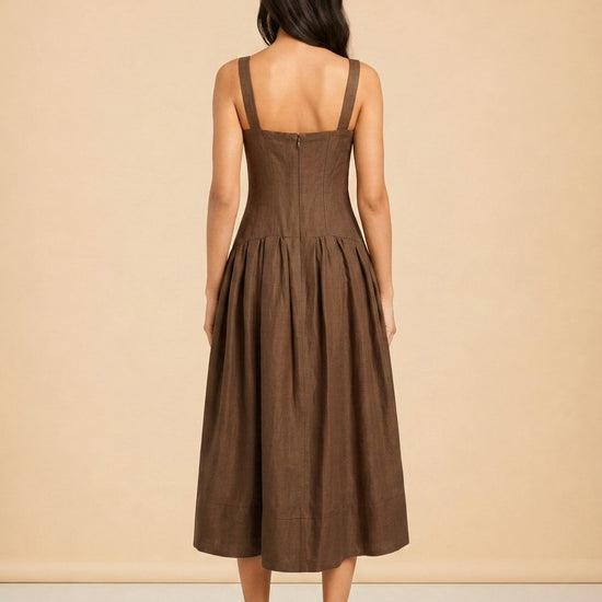 Makenna Linen Corset Midi Dress – Cigar model_back