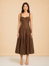 Makenna Linen Corset Midi Dress – Cigar model_front