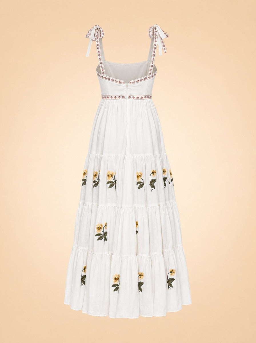 Tara Pansy Embroidered Tie-Shoulder Maxi Dress — ghost back