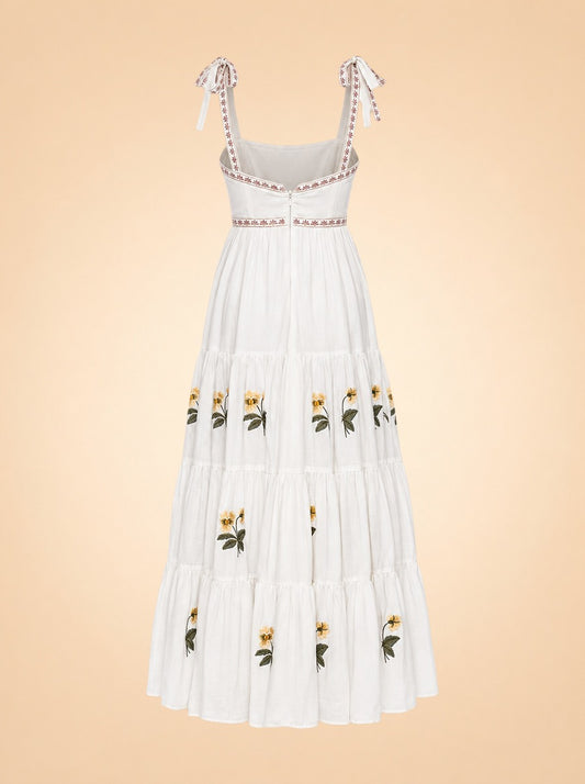 Tara Pansy Embroidered Tie-Shoulder Maxi Dress — ghost back