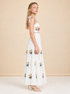 Tara Pansy Embroidered Tie-Shoulder Maxi Dress — model side