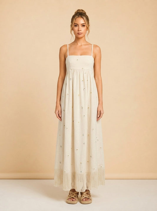 Meadow Beaded Fringe Midi Dress model_front