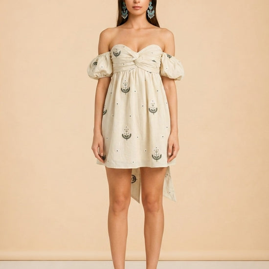 Meadow Beaded Puff Sleeve Mini Dress SZ XS NWT model_front