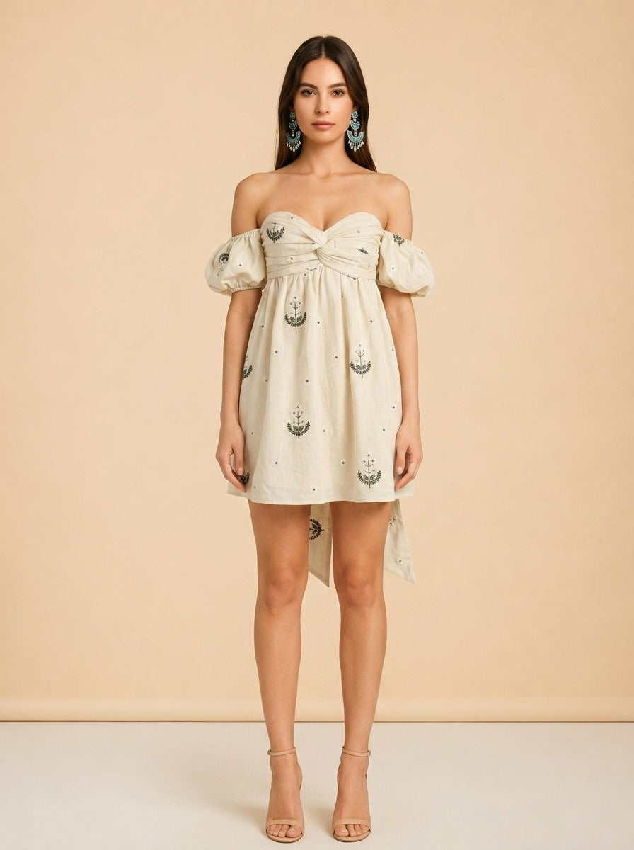 Meadow Beaded Puff Sleeve Mini Dress SZ XS NWT model_front