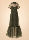 Melody Sheer Organza Maxi Dress – Olive Floral