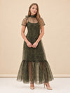 Melody Sheer Organza Maxi Dress – Olive Floral