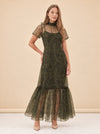 Melody Sheer Organza Maxi Dress – Olive Floral