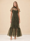 Melody Sheer Organza Maxi Dress – Olive Floral