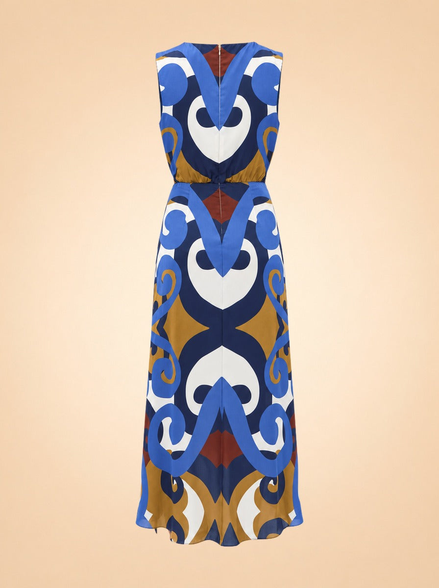 Miles Printed Satin Wrap Midi Dress — ghost back