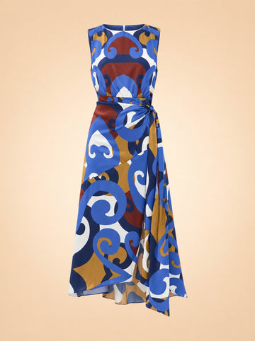 Miles Printed Satin Wrap Midi Dress — ghost front