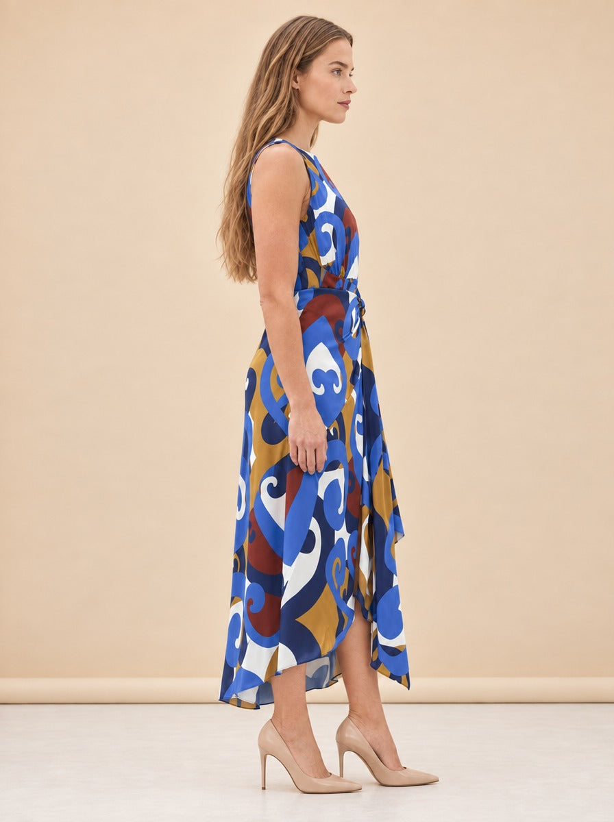 Miles Printed Satin Wrap Midi Dress — model side