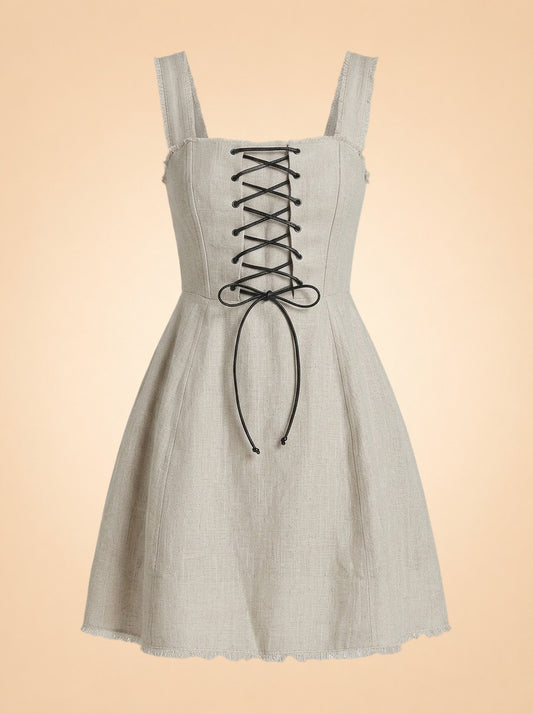 STAUD Mini Sutton Dress — Natural — front