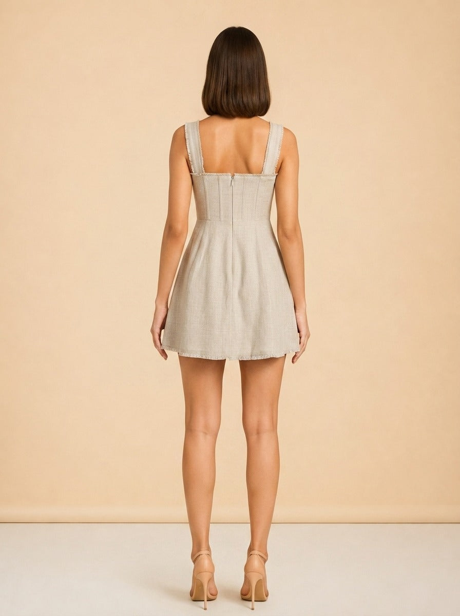 STAUD Mini Sutton Dress — Natural — on model, back