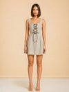 STAUD Mini Sutton Dress — Natural — on model, front