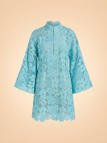 Mod Floral Lace Mini Caftan ghost_front