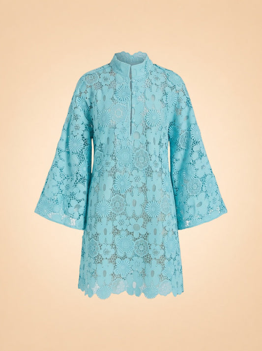 Mod Floral Lace Mini Caftan ghost_front