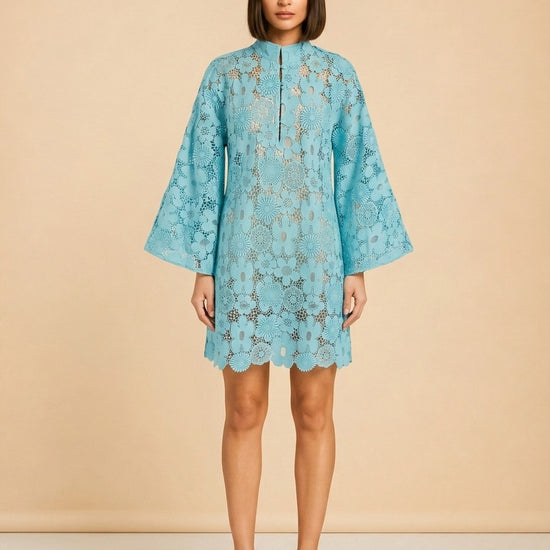 Mod Floral Lace Mini Caftan model_front