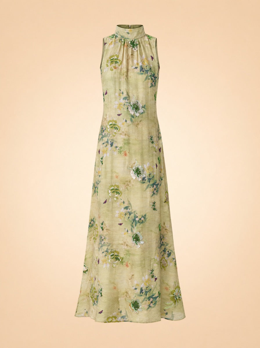 Naia Beaded Floral Halter Maxi Dress — ghost front