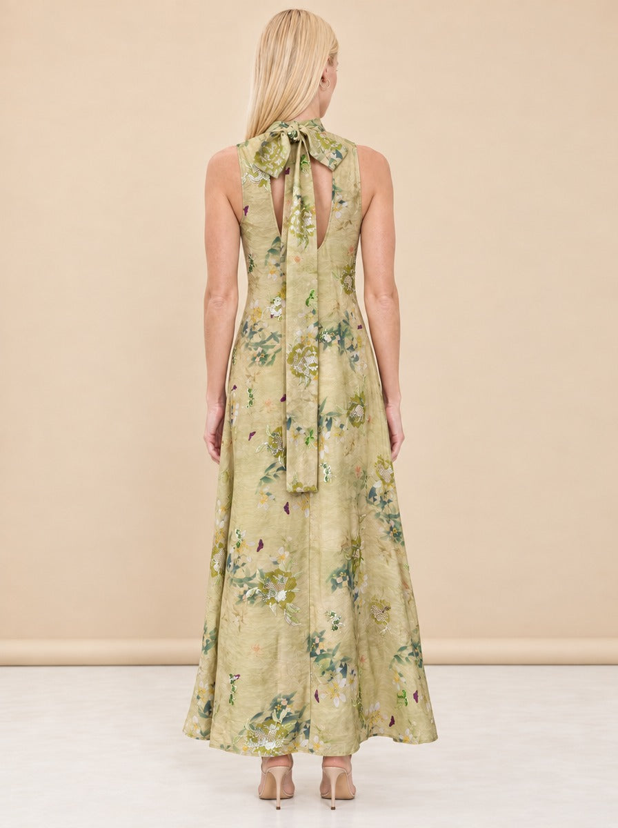Naia Beaded Floral Halter Maxi Dress — model back