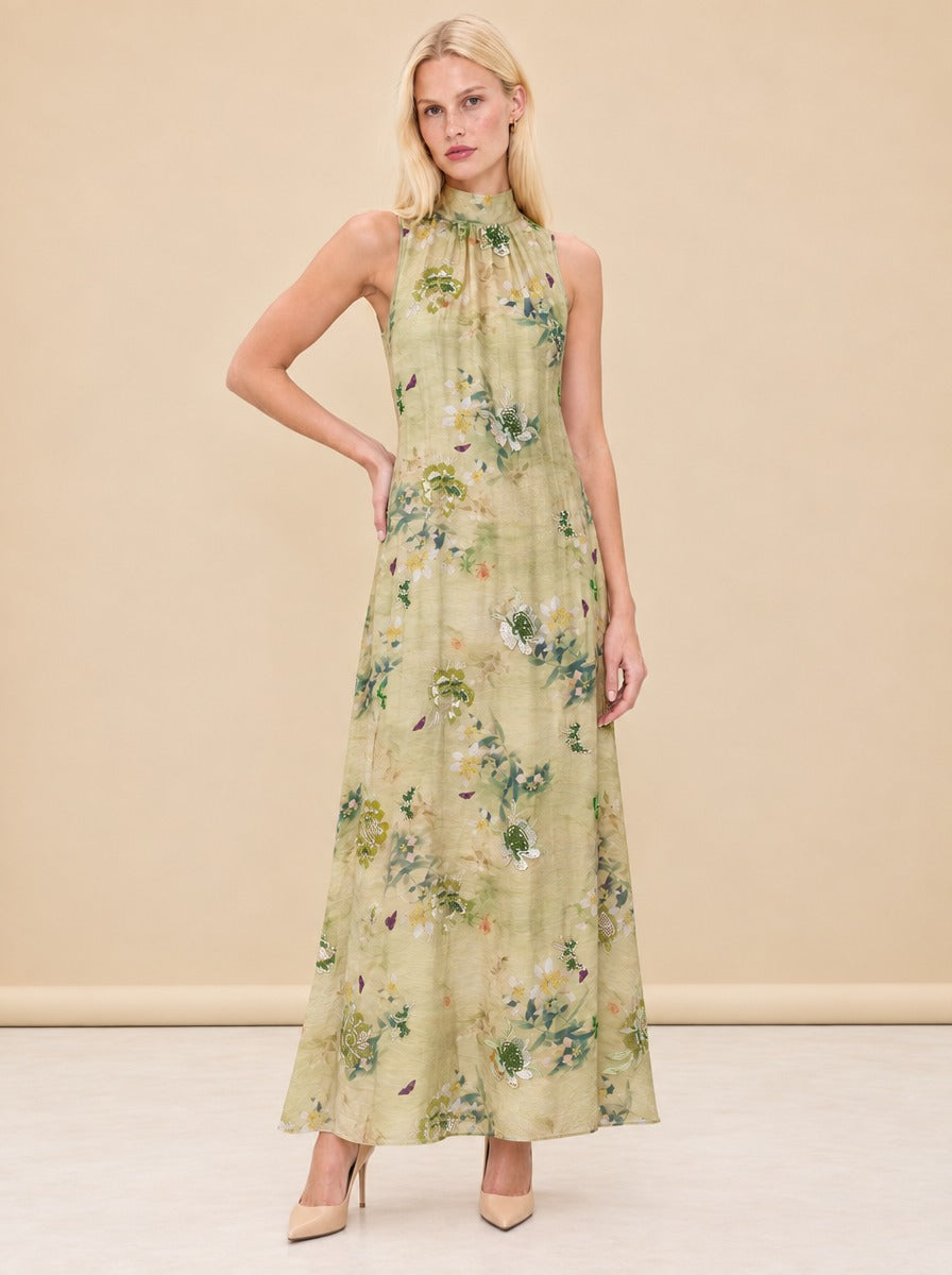 Naia Beaded Floral Halter Maxi Dress — model front 3