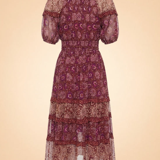 Naysa Tiered Printed Fil Coupé Silk and Lurex-Blend Midi Dress