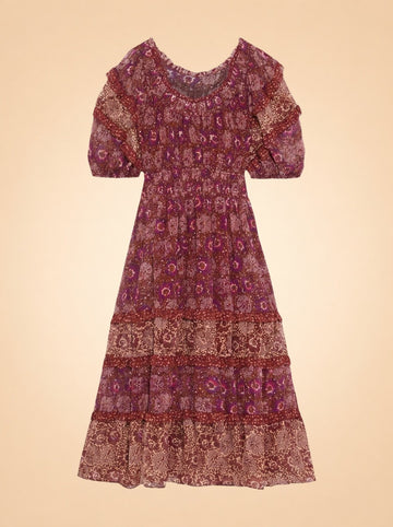 Naysa Tiered Printed Fil Coupé Silk and Lurex-Blend Midi Dress