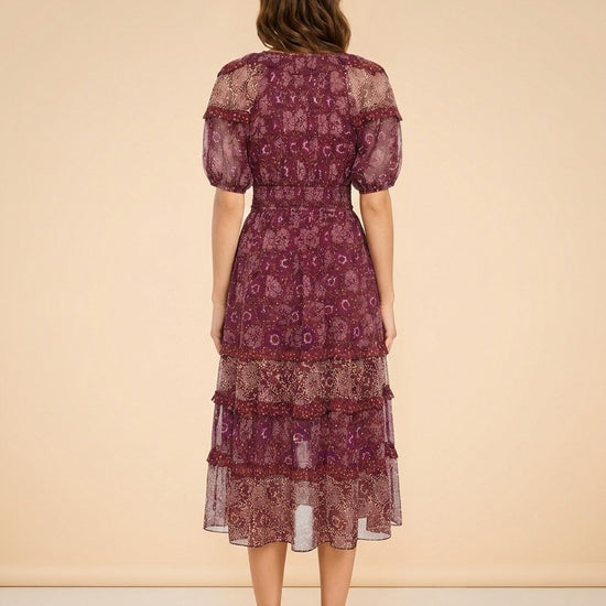 Naysa Tiered Printed Fil Coupé Silk and Lurex-Blend Midi Dress