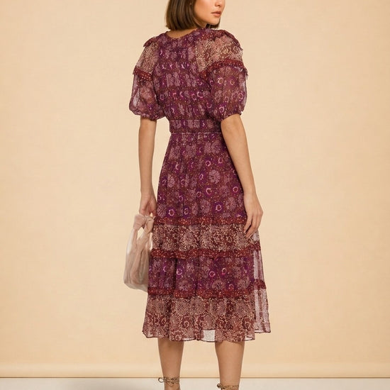 Naysa Tiered Printed Fil Coupé Silk and Lurex-Blend Midi Dress