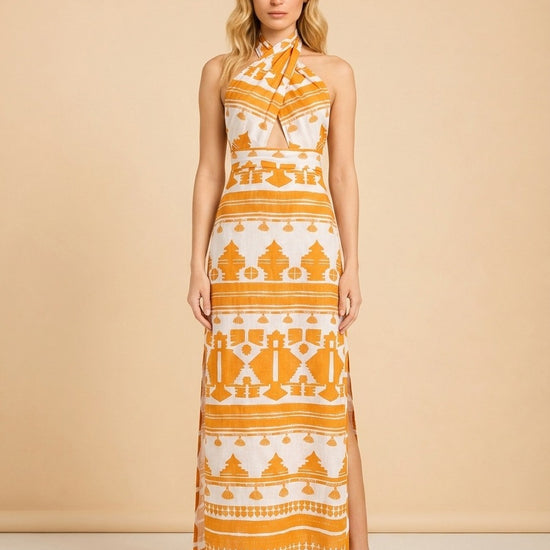 Net Sustain Facundo Manana Soleada Printed Organic Linen Maxi Dress model_front