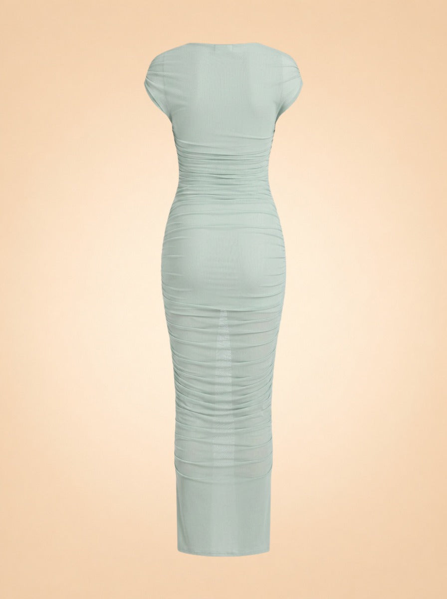 Noel Off Shoulder Mesh Midi Dress ghost_back