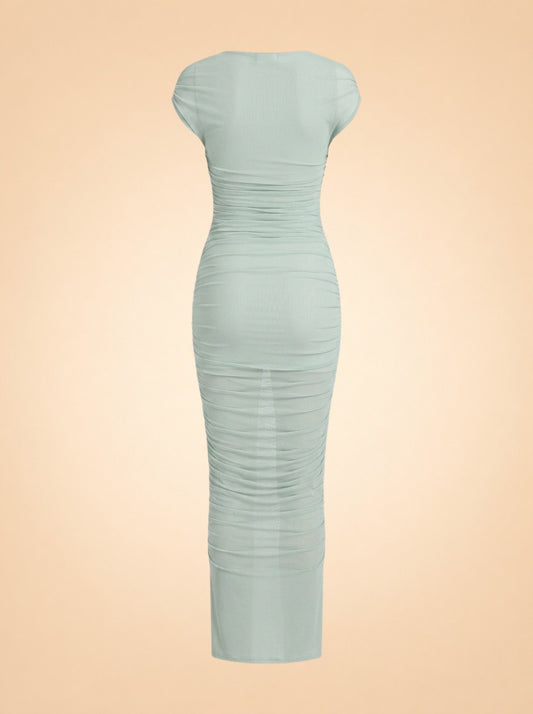 Noel Off Shoulder Mesh Midi Dress ghost_back