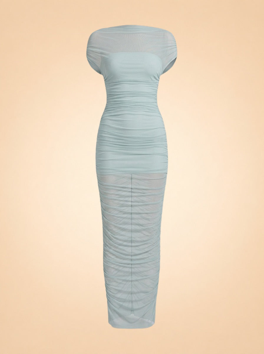 Noel Off Shoulder Mesh Midi Dress — Seroya
