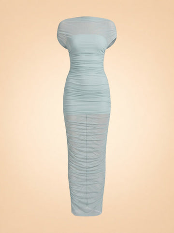 Noel Off Shoulder Mesh Midi Dress — Seroya