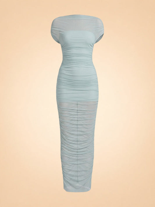 Noel Off Shoulder Mesh Midi Dress — Seroya