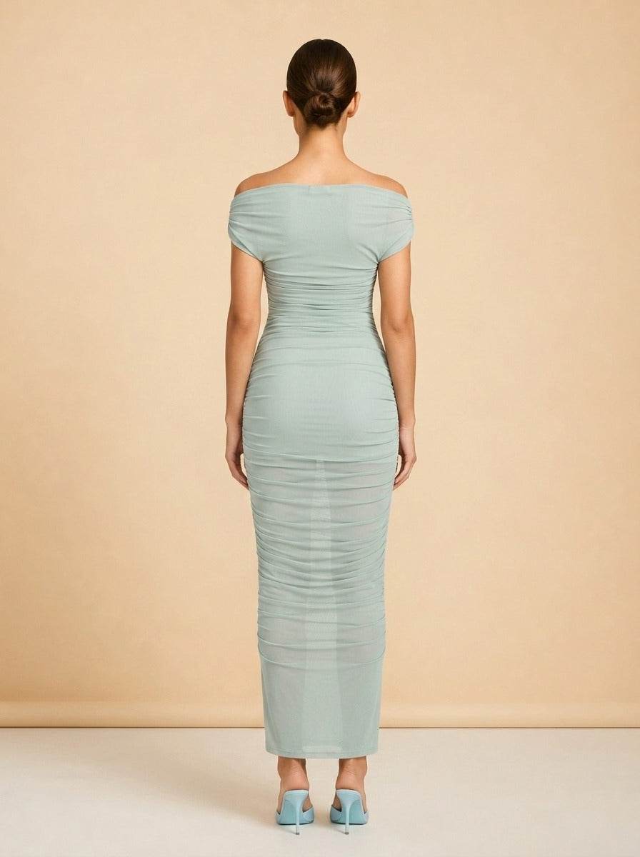 Noel Off Shoulder Mesh Midi Dress — Seroya