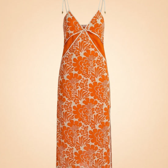 Alexis Orange & White Floral Slip Dress — front