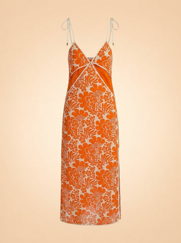 Alexis Orange & White Floral Slip Dress — front