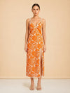 Alexis Orange & White Floral Slip Dress — on model, front