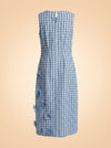 Origami Ginham Print Poplin Round Neck Sleeveless 3D Flower Dress ghost_back