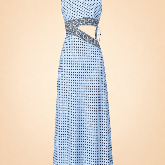 Patterned Cutaway Silk Maxi Dress — ghost front