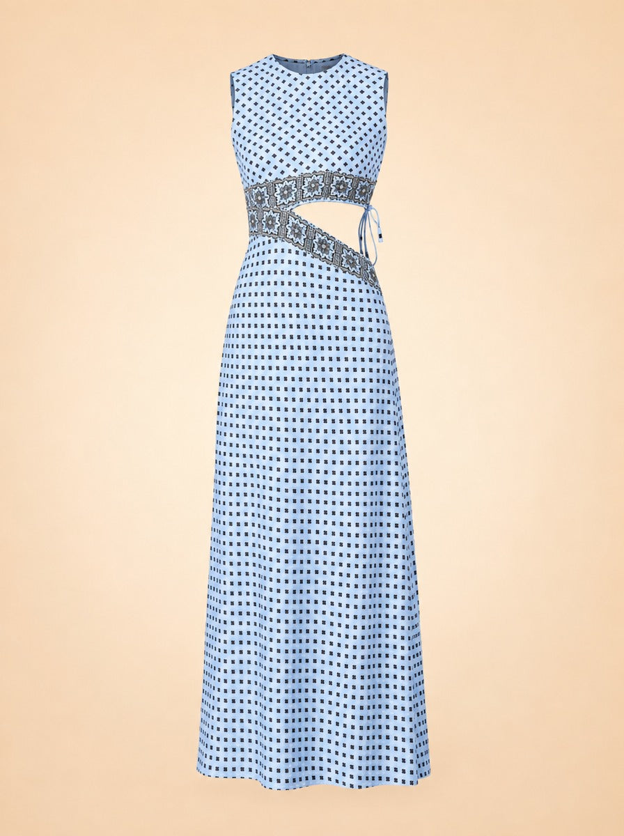 Patterned Cutaway Silk Maxi Dress — ghost front