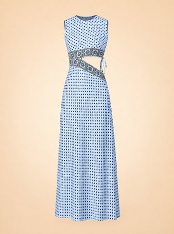Patterned Cutaway Silk Maxi Dress — ghost front